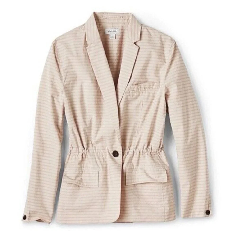 Fossil Stripe Pink‎ Cotton Stripe Blazer Womens  Small